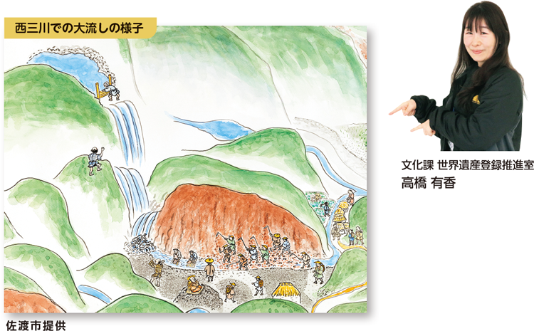 西三川での大流しの様子 佐渡市提供